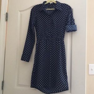 Navy blue polka dot dress key hole back